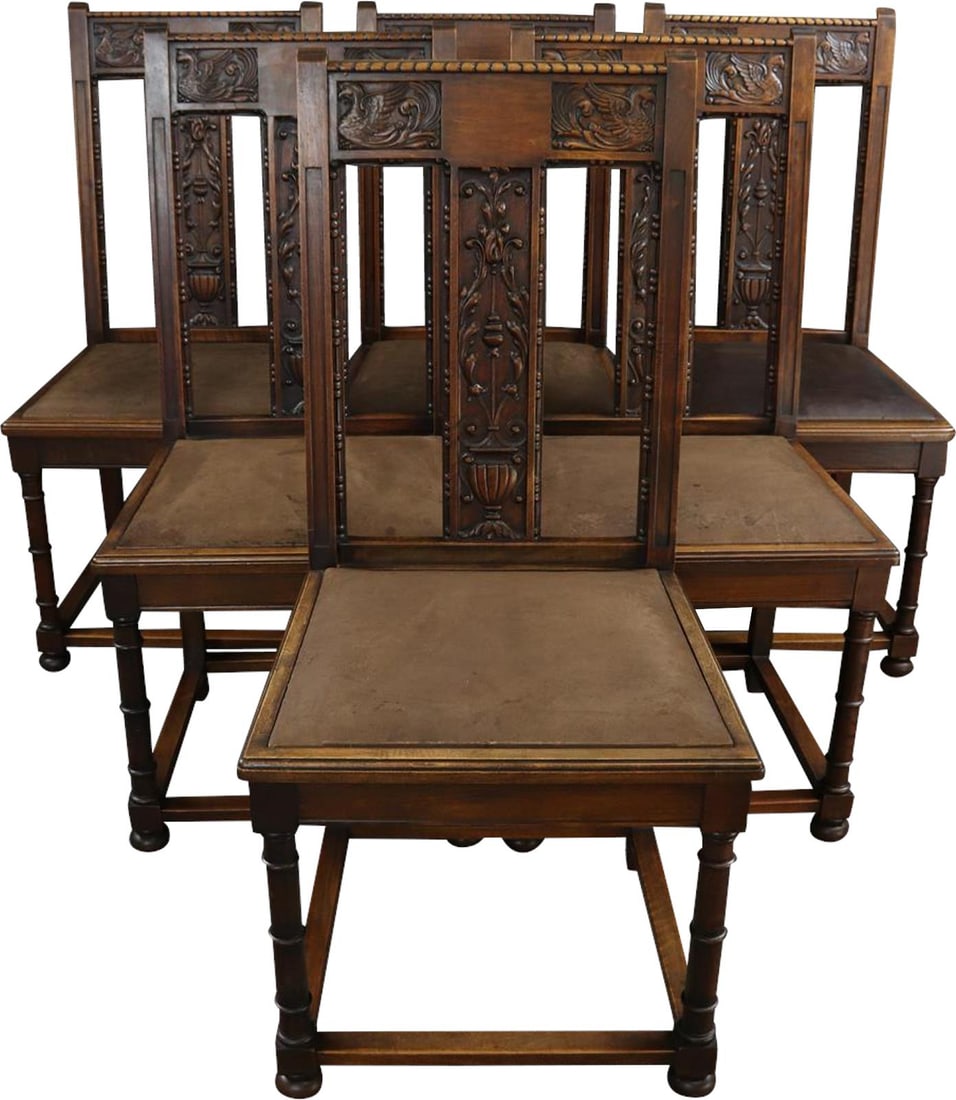 Antique 1900 French Oak Dining Chairs Renaissance Style Set of 2 (1 of 8)