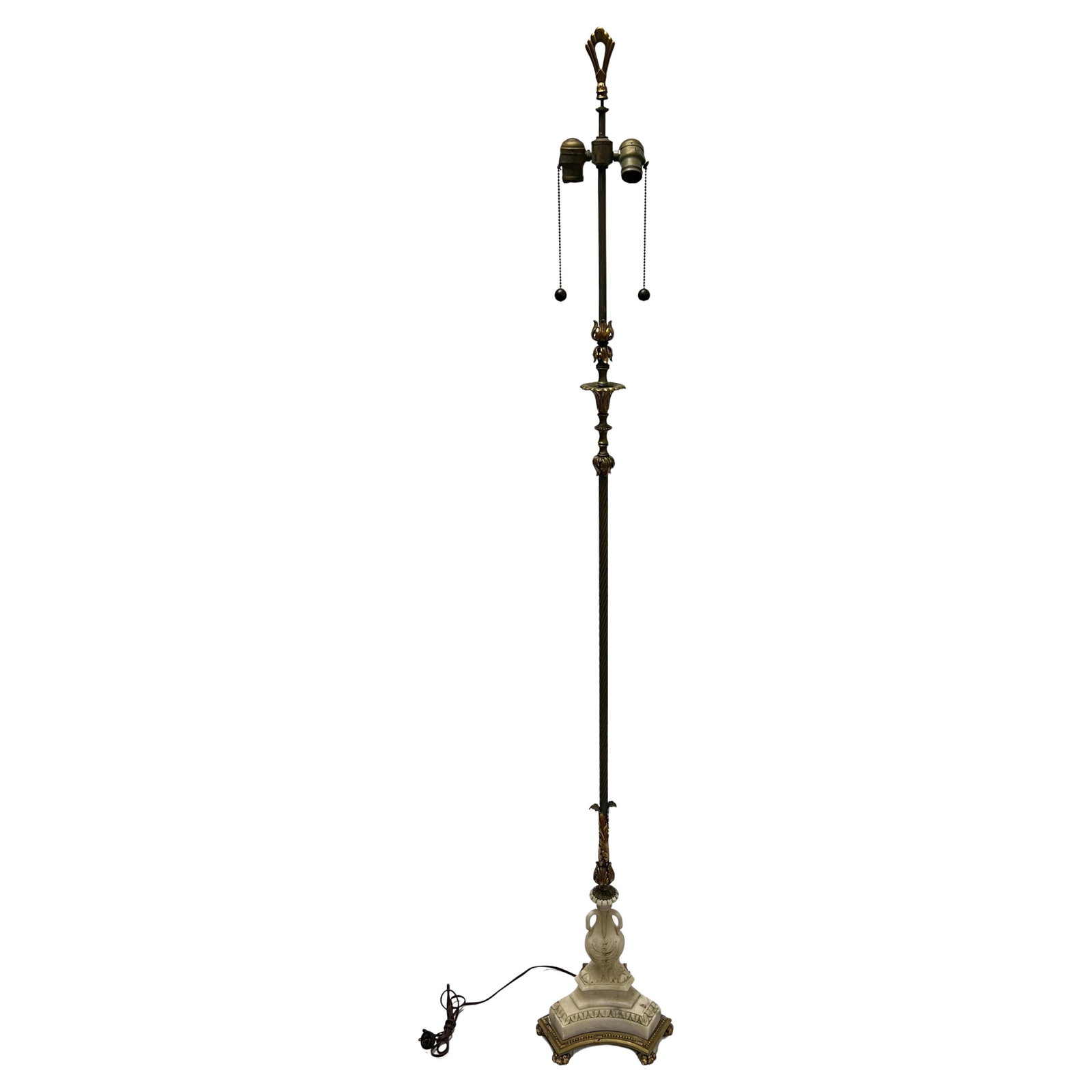 Neoclassical Floor Lamp with Bronze and Marble Swan Base Attributed Caldwell: Neoclassical Floor Lamp with Bronze and Marble Swan Base Attributed Caldwell This antique floor lamp, attributed to Edward F. Caldwell & Co., features a neoclassical design with a finely crafted bronz