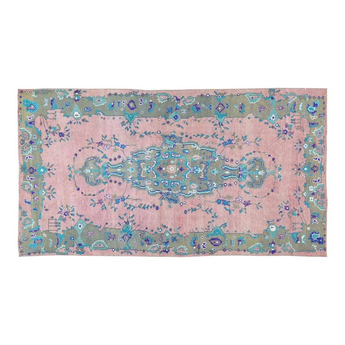 Hand-Knotted Wool Anatolian Rug in Blush 4'7" x 8'7" Vintage Turkish: Hand-Knotted Wool Anatolian Rug in Blush 4'7" x 8'7" Vintage Turkish This vintage Turkish Anatolian rug is hand-knotted from wool using traditional techniques. It features a blush color and offers a b