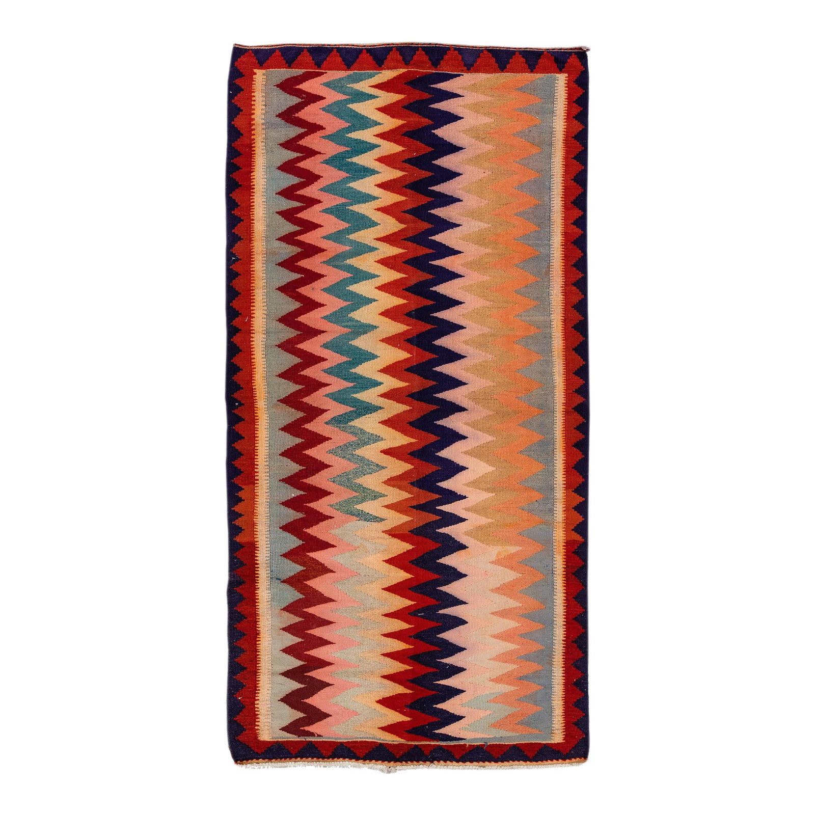 1960s Handmade Turkish Kilim Multicolor Geometric Wool Rug 6'1" x 12'4": 1960s Handmade Turkish Kilim Multicolor Geometric Wool Rug 6'1" x 12'4" This stunning vintage Turkish Kilim rug showcases exquisite craftsmanship with a vibrant red field and an intricate all-over geo