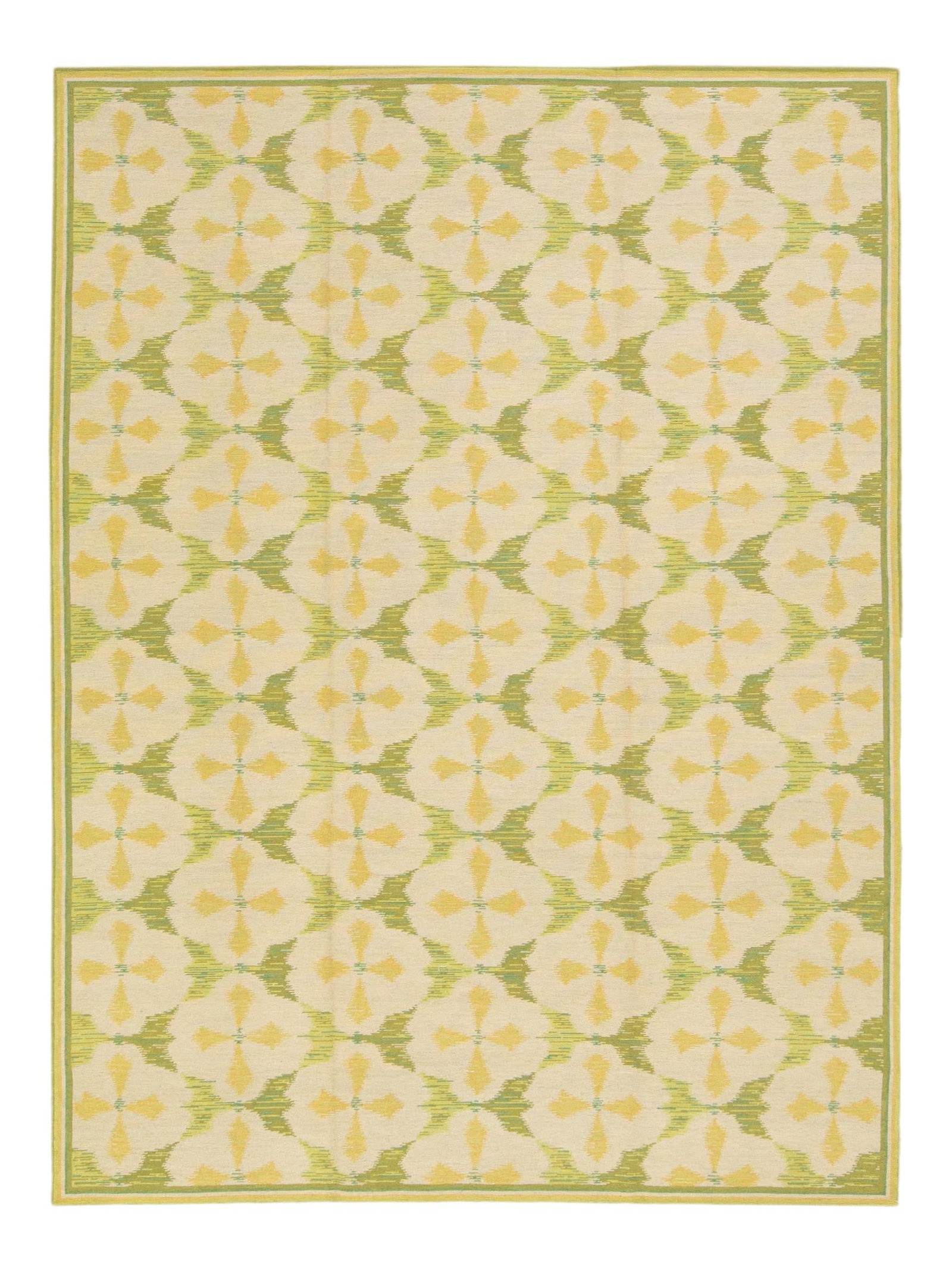 Vintage Portuguese Arraiolos Green Wool Rug 8'11 x 12 Floral Design (1 of 10)