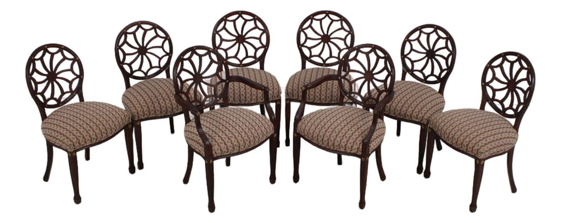 8 Walnut Adams Style Dining Chairs Spiral Back Set of 8 (1 of 10)