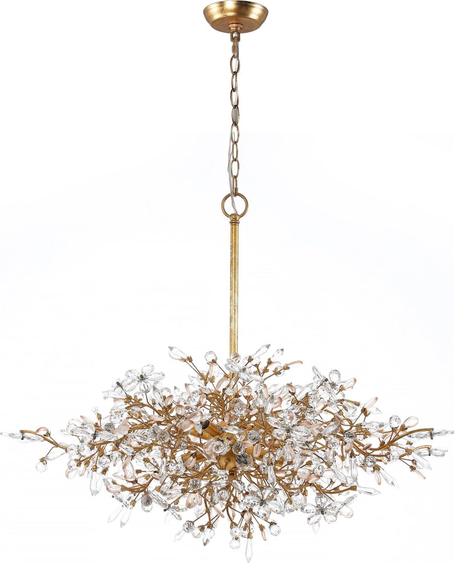 Terracotta Ludovica Crystal Chandelier Gold Leaf 8 Bulb 24H 35W 35D: Terracotta Ludovica Crystal Chandelier Gold Leaf 8 Bulb 24H 35W 35D Elevate your space with the Stunning Ludovica Crystal Chandelier, perfect for adding a touch of elegance and sophistication. This ex