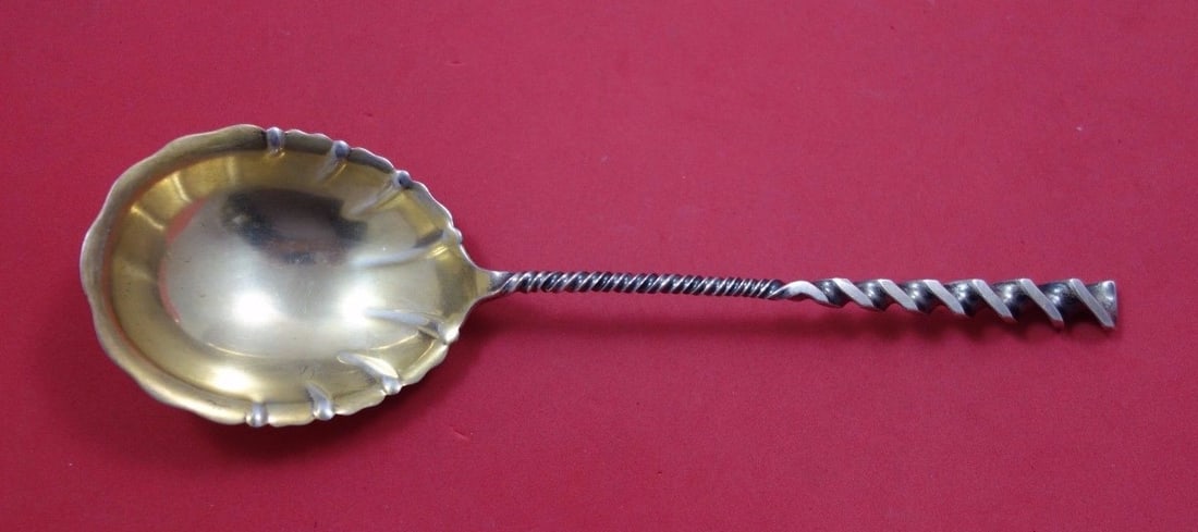 Whiting Square Twist #5 Sterling Silver Berry Spoon Light Gold Wash 8 3/4" (1 of 1)