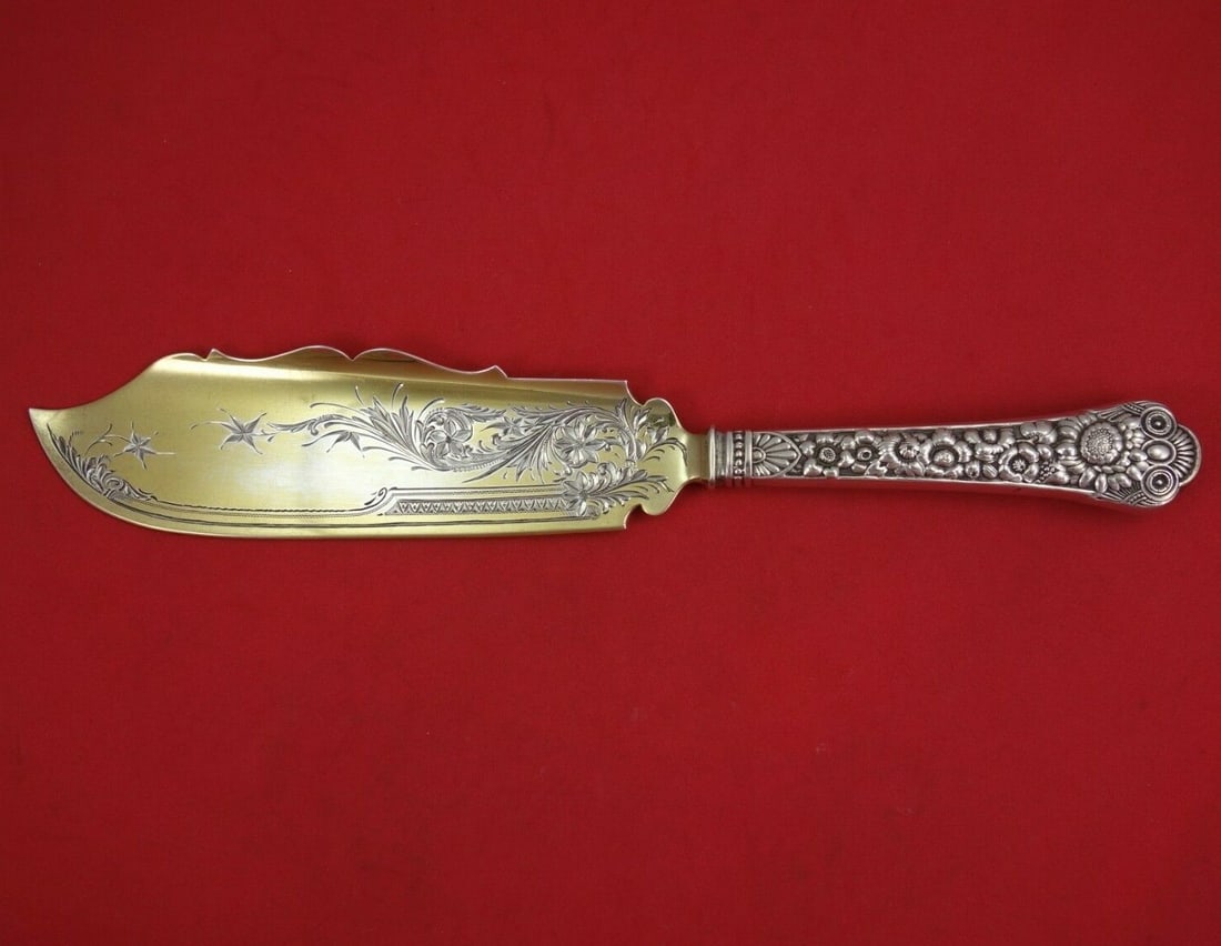 Gorham Cluny Sterling Silver Ice Cream Slice 12 inch Gold Washed Bright-Cut (1 of 6)