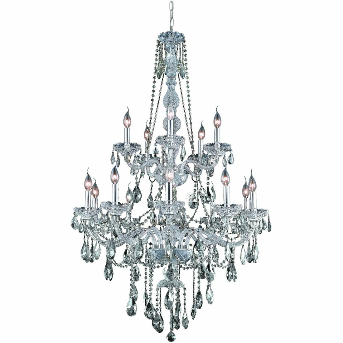 Verona 15 Light Chrome Crystal Foyer Chandelier 33 Inch 52 Inch: Verona 15 Light Chrome Crystal Foyer Chandelier 33 Inch 52 Inch This large chandelier features a modern Venetian style with clear, royal cut teardrop crystals and a chrome finish. Designed for use in 
