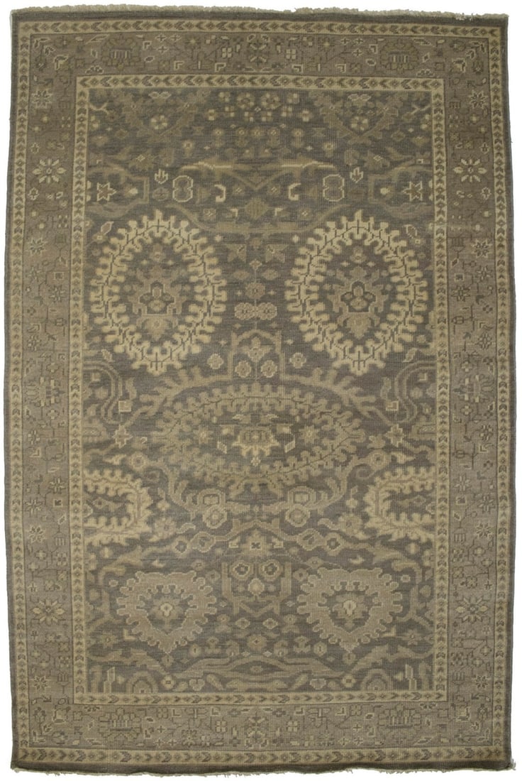 Handmade 5'7 x 8'5 Oriental Floral Rug in Muted Colors: Handmade 5'7 x 8'5 Oriental Floral Rug in Muted Colors Enhance your living space with this exquisite handmade Oriental rug featuring a beautiful brown floral design. This transitional carpet showcases