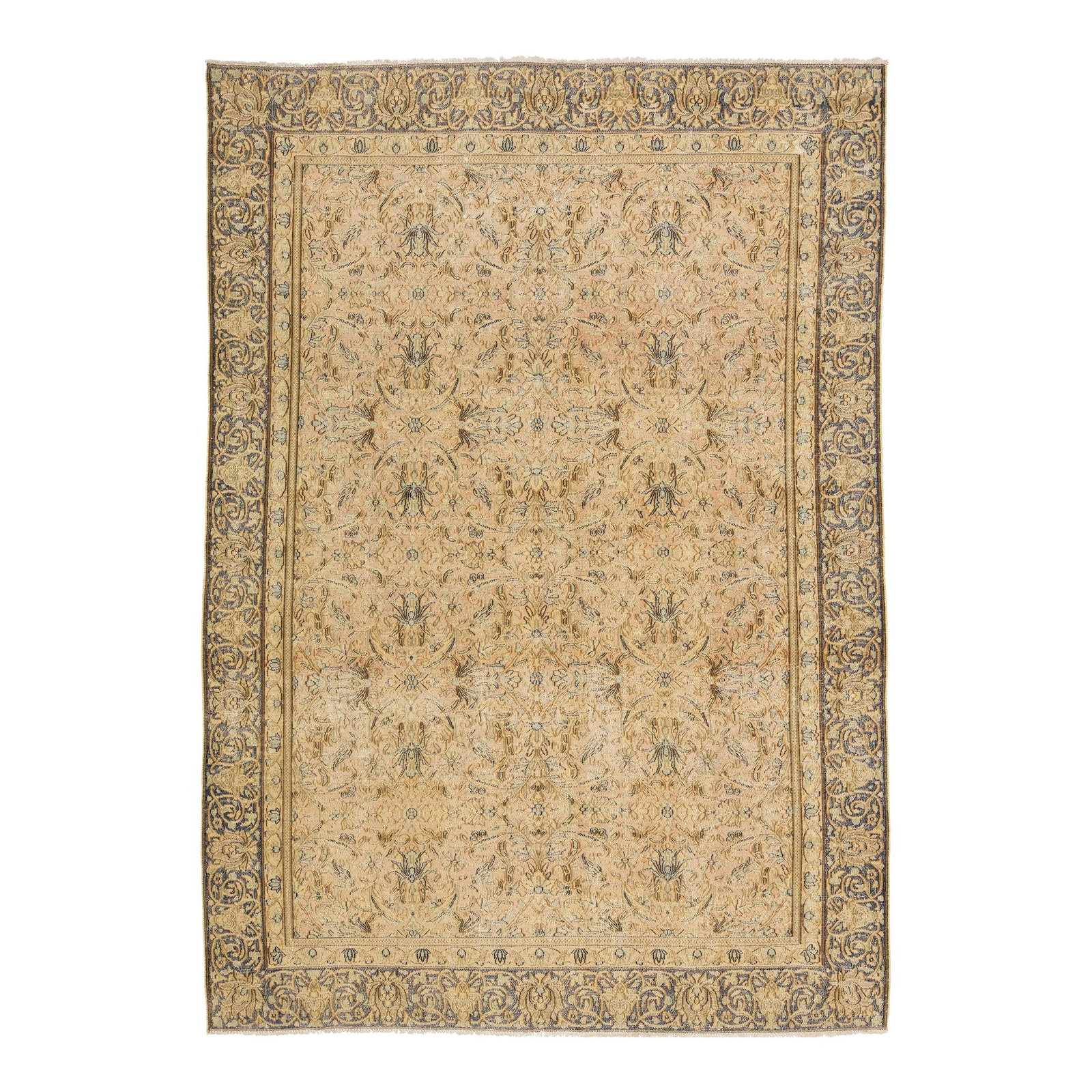 1920s Persian Tabriz Hand-Knotted Wool Rug Peach Floral Design 7' x 10'2 (1 of 10)