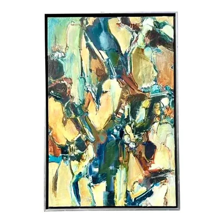 1970s Abstract Oil on Canvas in Silver Floater Frame (1 of 10)