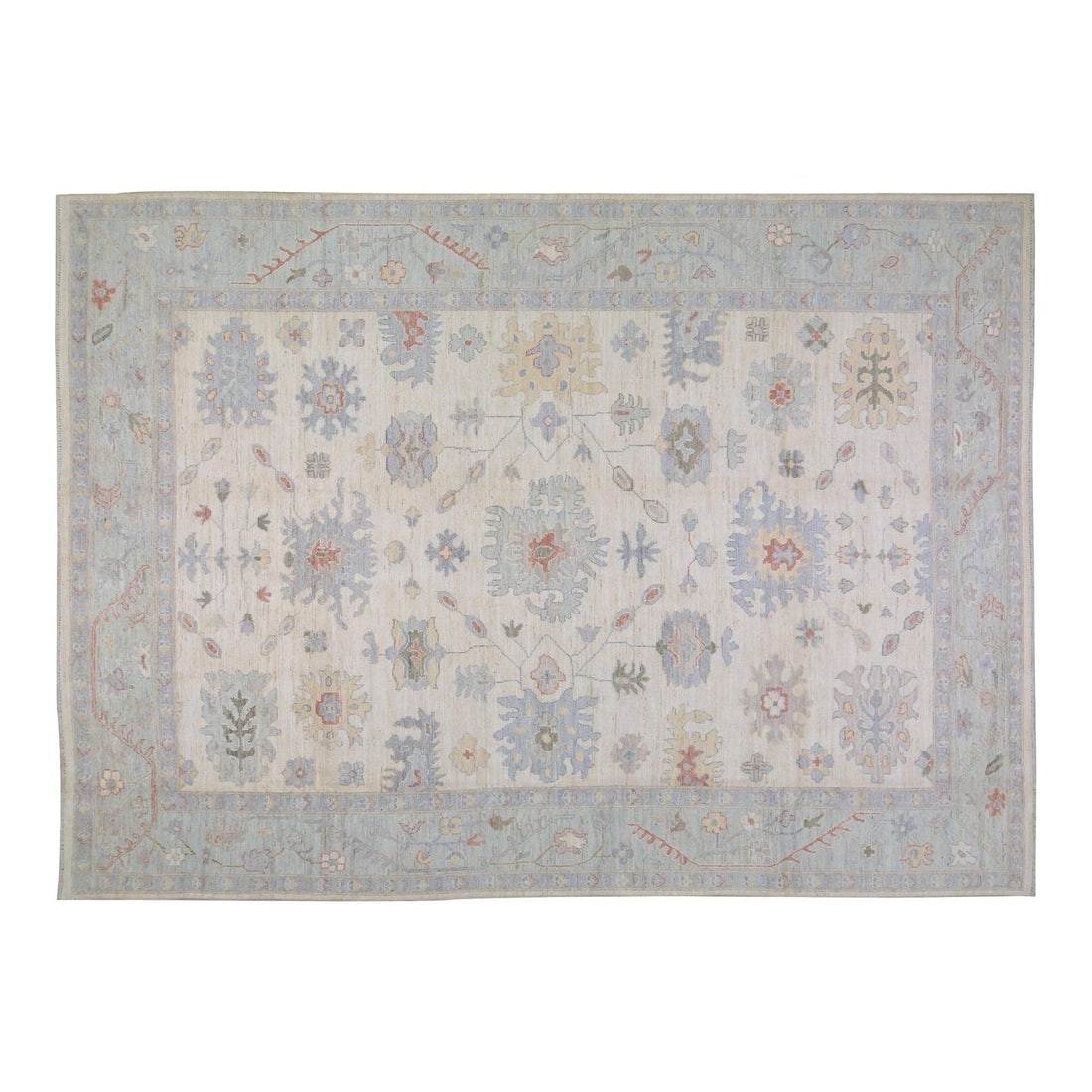 10'1 x 14' Oushak Wool Area Rug Hand Knotted Turkish Design: 10'1 x 14' Oushak Wool Area Rug Hand Knotted Turkish Design This Turkish Oushak rug is hand-knotted from wool using traditional techniques, blending classic craftsmanship with a modern design sensibil