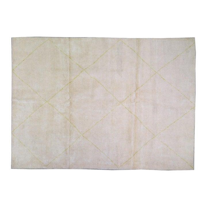6'8 x 9'8 Wool Beni Ourain Moroccan Rug in Contemporary Tan: 6'8 x 9'8 Wool Beni Ourain Moroccan Rug in Contemporary Tan This Moroccan Beni Ourain rug features a hand-knotted construction with natural colors and a soft texture. Its contemporary style and use of