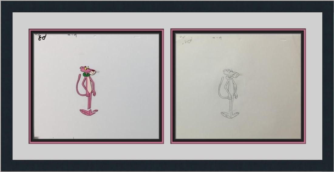 Original Hand Painted Pink Panther Animation Cel 1970 Framed Art (1 of 5)