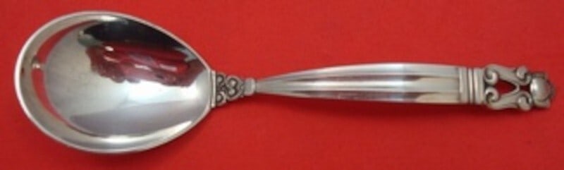Georg Jensen Acorn Sterling Silver Sauce Spoon Curved Handle 5 3/4 inches: Georg Jensen Acorn Sterling Silver Sauce Spoon Curved Handle 5 3/4 inches This elegant sauce spoon from the Acorn pattern by Georg Jensen is crafted from high-quality sterling silver. With a graceful 