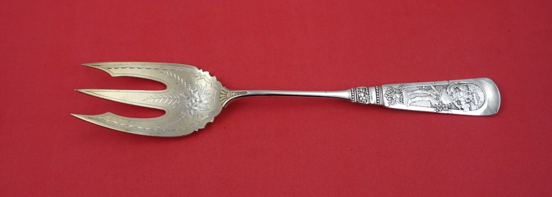Gorham Fontainebleau Sterling Silver Salad Serving Fork 10 3/8 Gold Washed Brite-Cut (1 of 2)