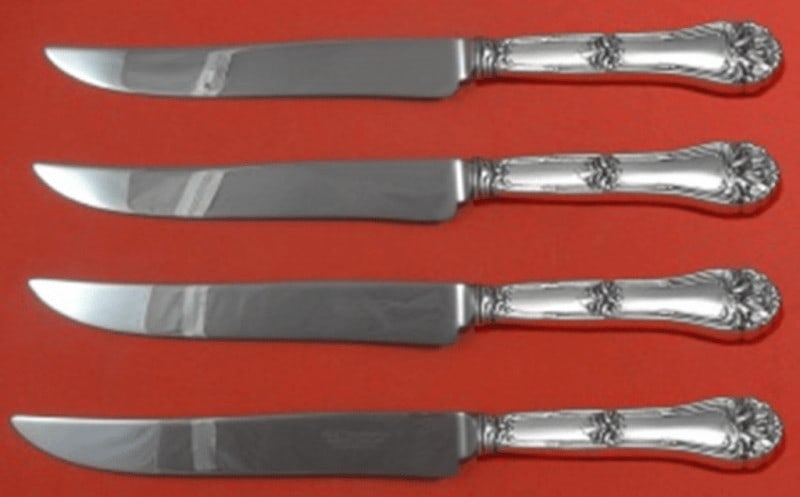 Amston Frank Whiting Champlain Sterling Silver Steak Knife Set 4-Piece Texas Size: Amston Frank Whiting Champlain Sterling Silver Steak Knife Set 4-Piece Texas Size This impressive 4-piece steak knife set, crafted by Frank Whiting in the Champlain pattern, is made from high-quality 