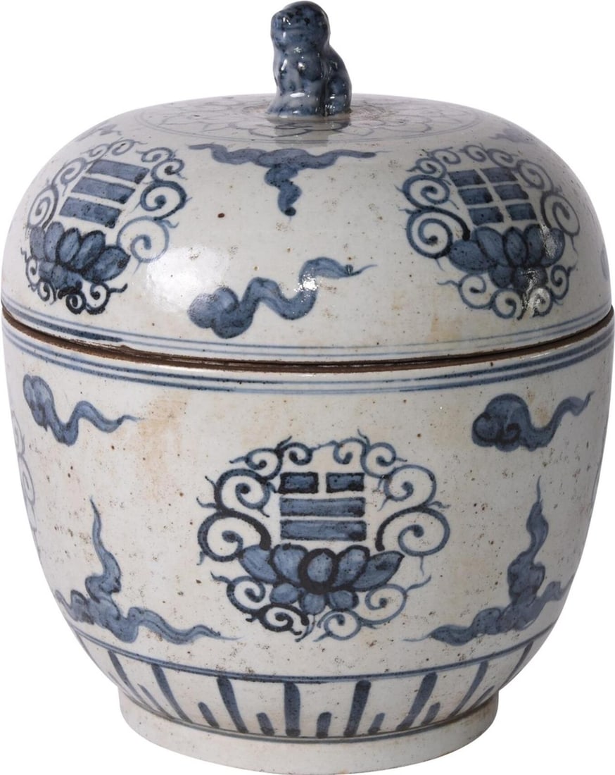 Handmade Blue White Ceramic Lidded Jar Asian Antique Style (1 of 1)