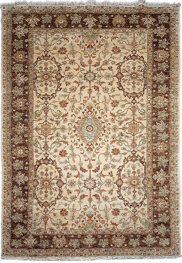 5.4 x 8.6 Hand-Knotted Jaipur Rug Beige Olive Brown Wool: 5.4 x 8.6 Hand-Knotted Jaipur Rug Beige Olive Brown Wool Free continental US Shipping Enhance your living space with the 5.4 x 8.6 Natural Quality Jaipur Rug, a stunning fusion of traditional