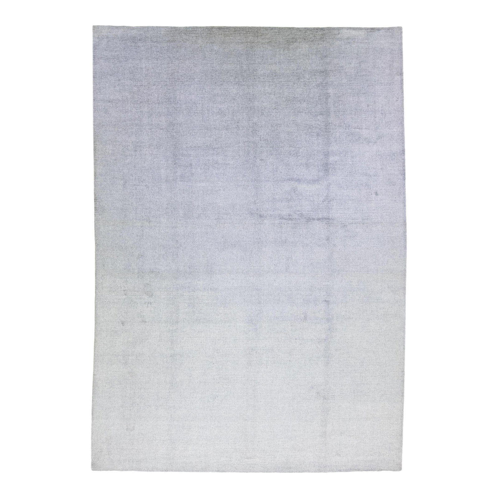 Contemporary Handmade Wool Silk Rug 10' x 14' Silver Geometric: Contemporary Handmade Wool Silk Rug 10' x 14' Silver Geometric This exquisite contemporary rug is handcrafted from a luxurious blend of wool and silk, featuring a striking gray-silver base. The stunni