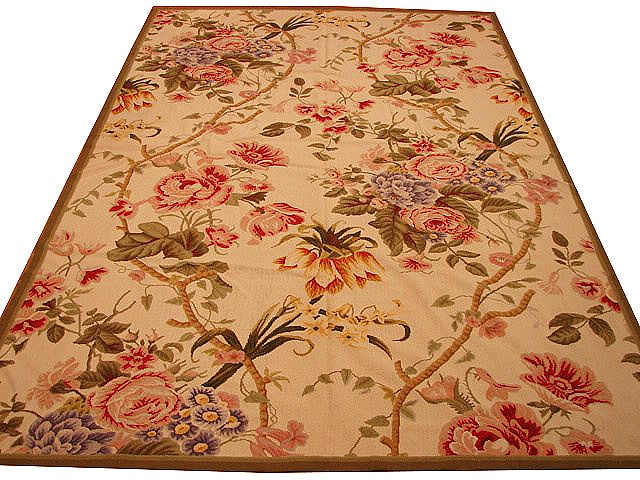 Handcrafted 6' x 9' Beige Needlepoint Area Rug from China: Handcrafted 6' x 9' Beige Needlepoint Area Rug from China Free continental US Shipping Elevate your living space with the 6' x 9' Beige Needlepoint Rug, a timeless piece that exudes classic charm and 