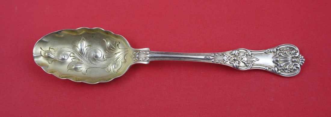 Tiffany & Co English King Sterling Berry Spoon Gold Washed 8 5/8" (1 of 2)