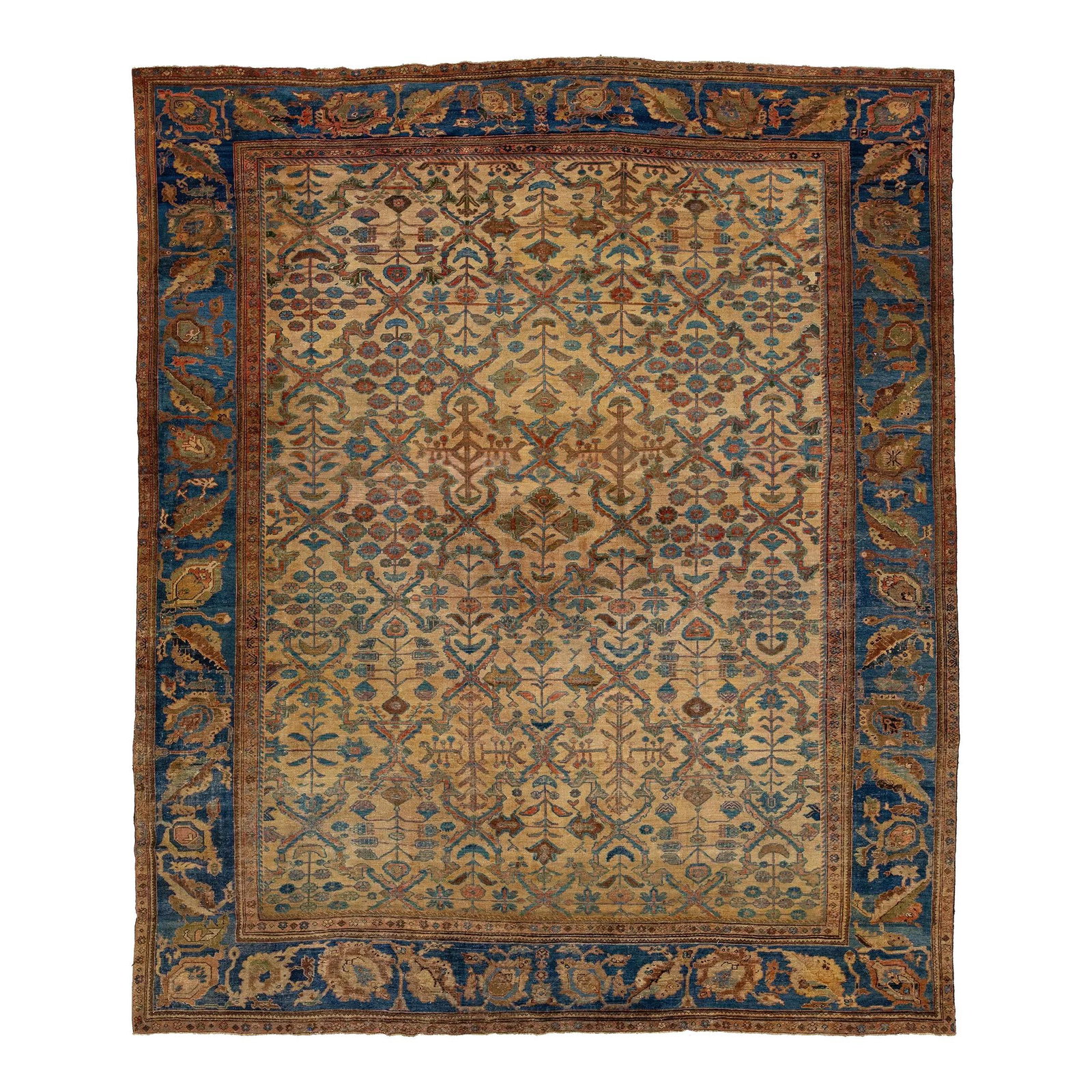Antique Mahal Wool Rug 12'2 x 14'6 Floral Motif 1890s: Antique Mahal Wool Rug 12'2 x 14'6 Floral Motif 1890s Enhance your space with this stunning Antique Mahal hand-knotted wool rug from the 1890s. Featuring a rich brown field complemented by floral moti