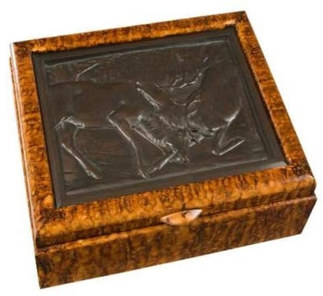 Rustic Lodge Elk Decor Box Hand-Cast Resin Hinged Lid Almond Green (1 of 1)