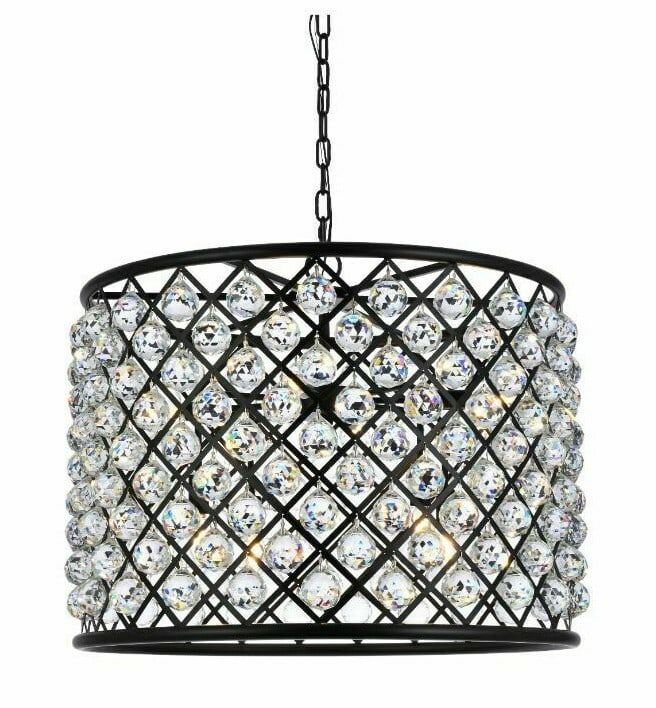Madison 8-Light Matte Black Crystal Chandelier 27.5 Inch: Madison 8-Light Matte Black Crystal Chandelier 27.5 Inch This modern chandelier features a matte black finish and a striking round design with clear, faceted Royal Cut crystal balls. Measuring 27.5 in