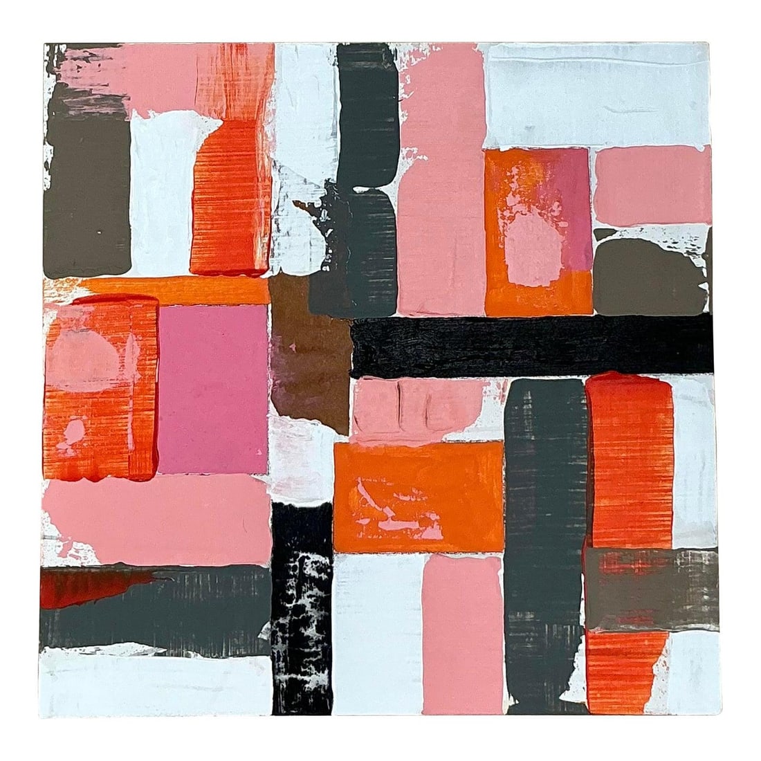 Boho Abstract Oil Artwork on Wood Panel Vibrant Geometric Composition 15.5" (1 of 5)