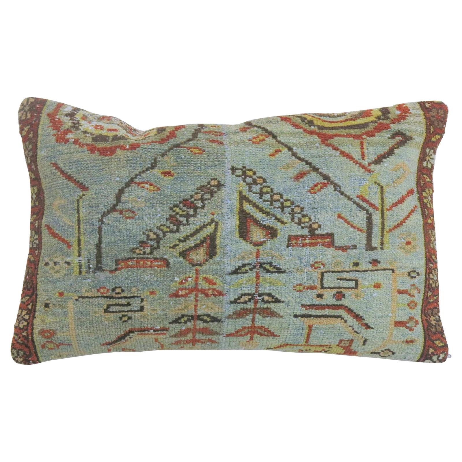 Hand Woven Persian Rug Pillow Sultanabad 15 x 25 in: Hand Woven Persian Rug Pillow Sultanabad 15 x 25 in This large Persian pillow features a light blue design and is crafted from an antique Mahal rug. Showcasing the Sultanabad style, it is hand-woven u