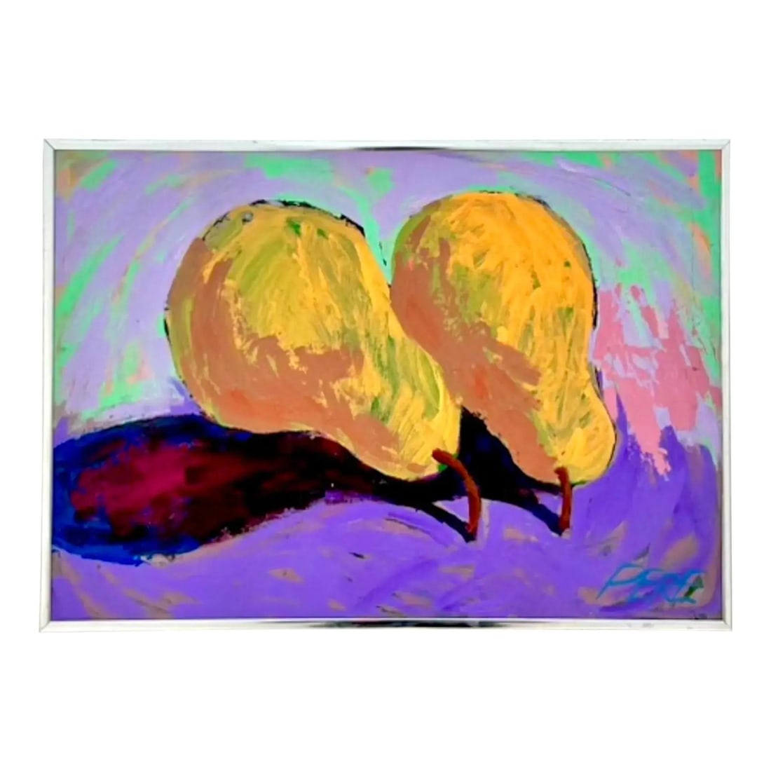 Abstract Pears Oil Painting Mid 20th Century Boho Still Life on Canvas (1 of 5)