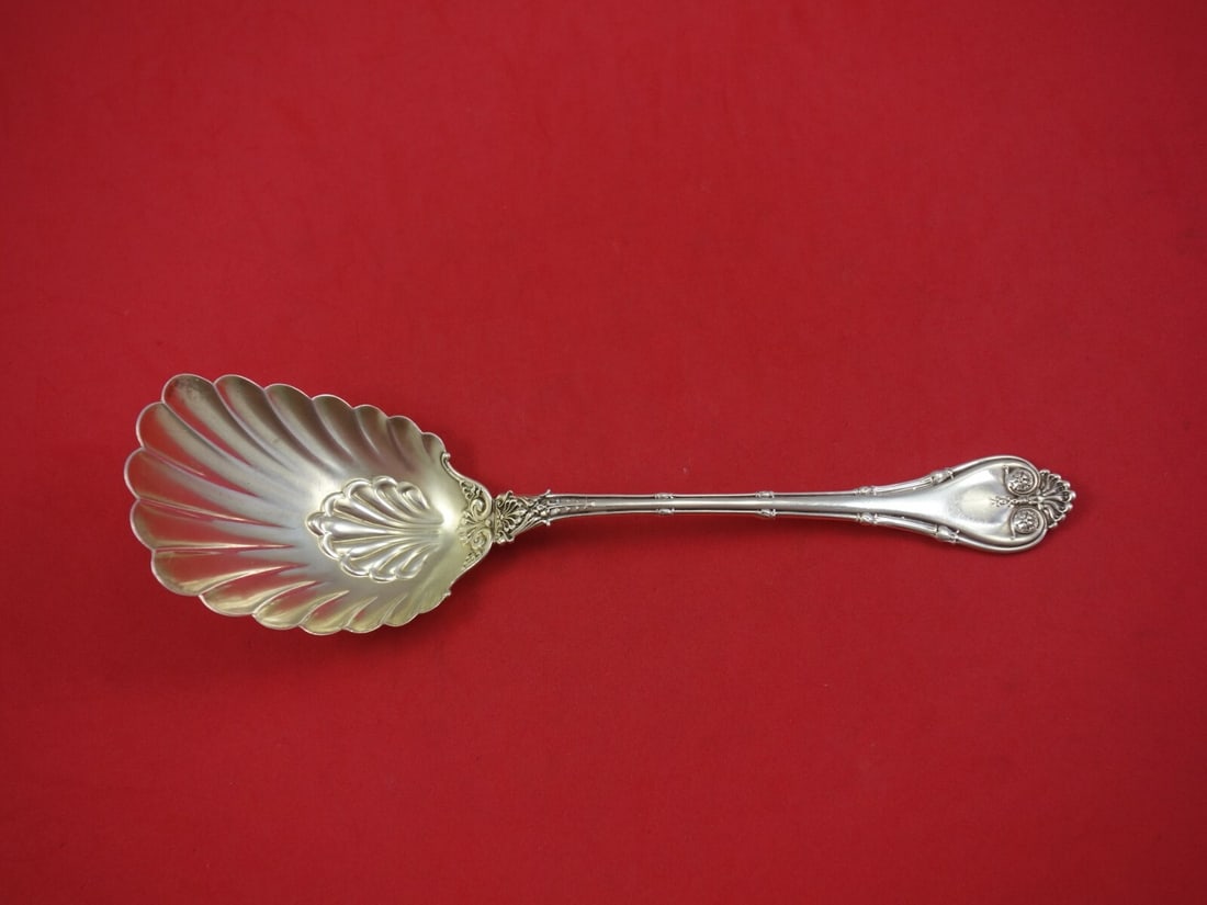 Whiting Empire Sterling Silver Berry Spoon 8.5 Antique Serving: Whiting Empire Sterling Silver Berry Spoon 8.5 Antique Serving This exquisite Empire pattern berry spoon by Whiting is crafted from high-quality sterling silver, measuring 8 1/2 inches in length. Manu