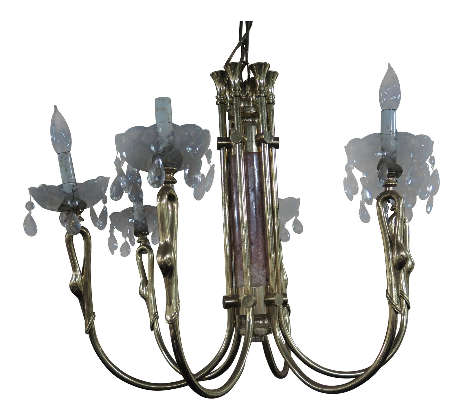 Vintage 1970s Brass Swan Marble Chandelier Fixture (1 of 10)