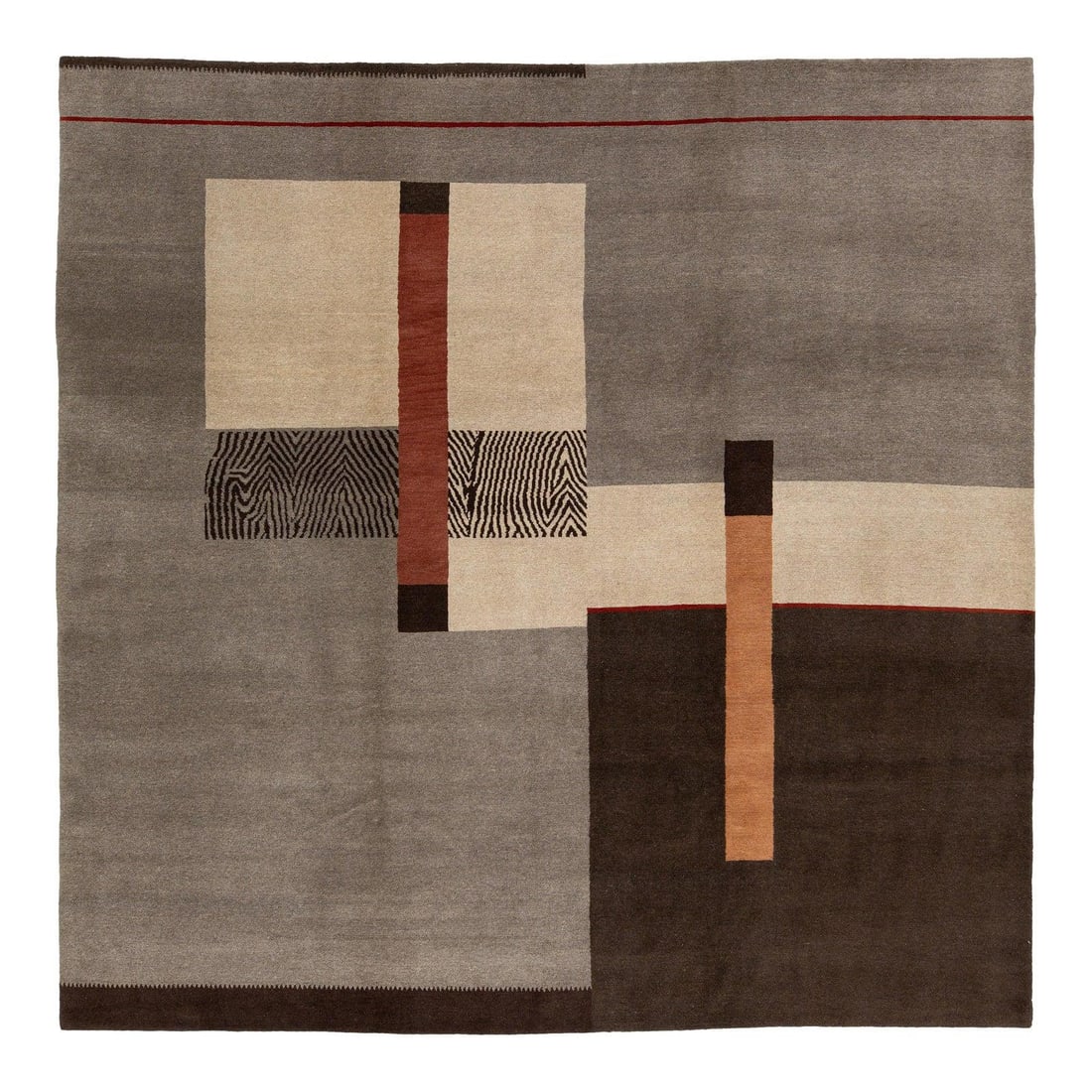 9'11" x 10' Hand-Knotted Wool and Silk Rug Modern Abstract Geometric Design: 9'11" x 10' Hand-Knotted Wool and Silk Rug Modern Abstract Geometric Design This contemporary rug was hand-knotted in Nepal using high-quality Tibetan weaving techniques. It features an abstract