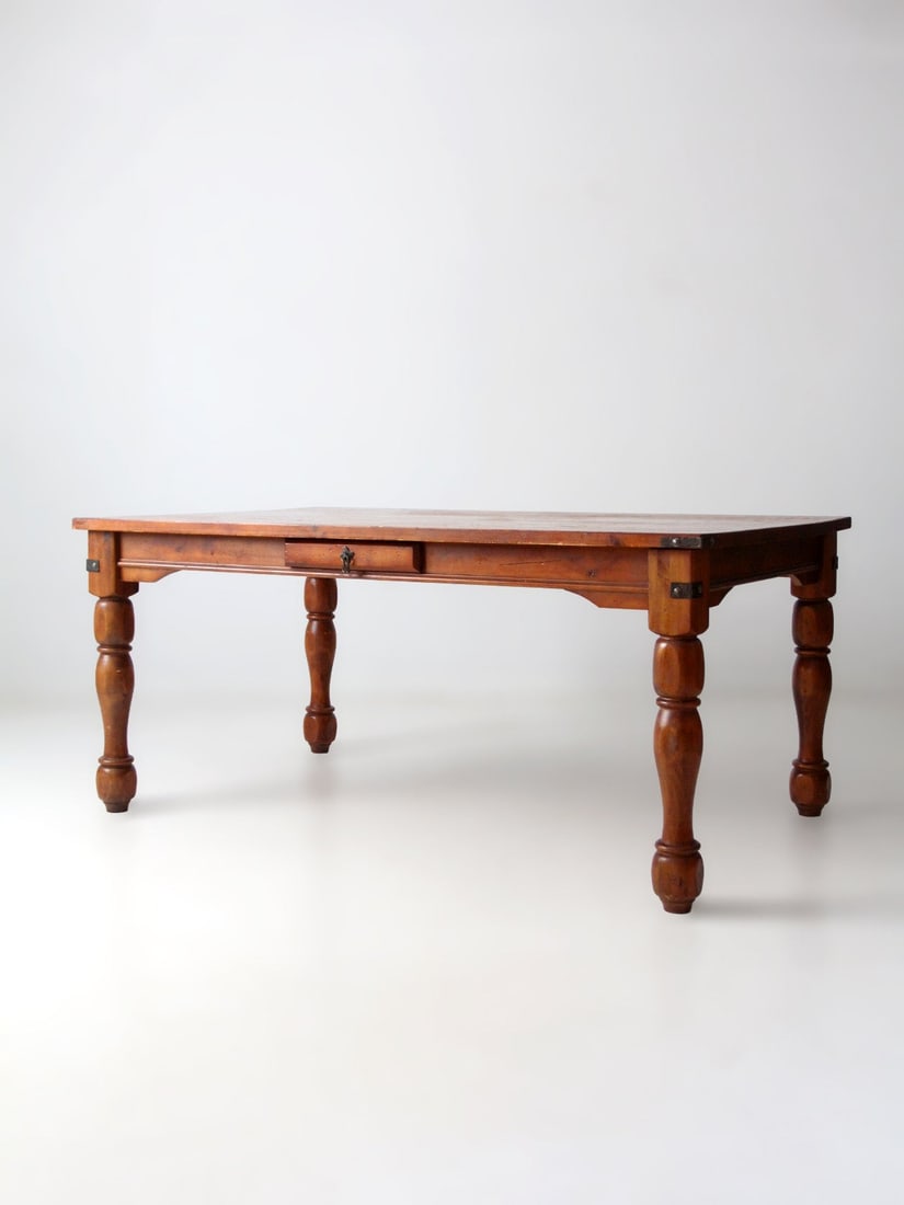 Rectangular Dining Table with Turned Legs and Double End Drawers - 16