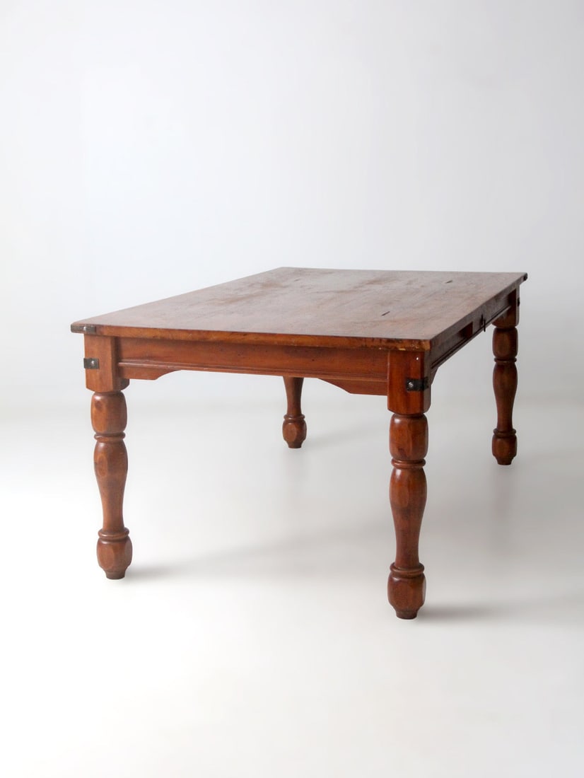 Rectangular Dining Table with Turned Legs and Double End Drawers - 2