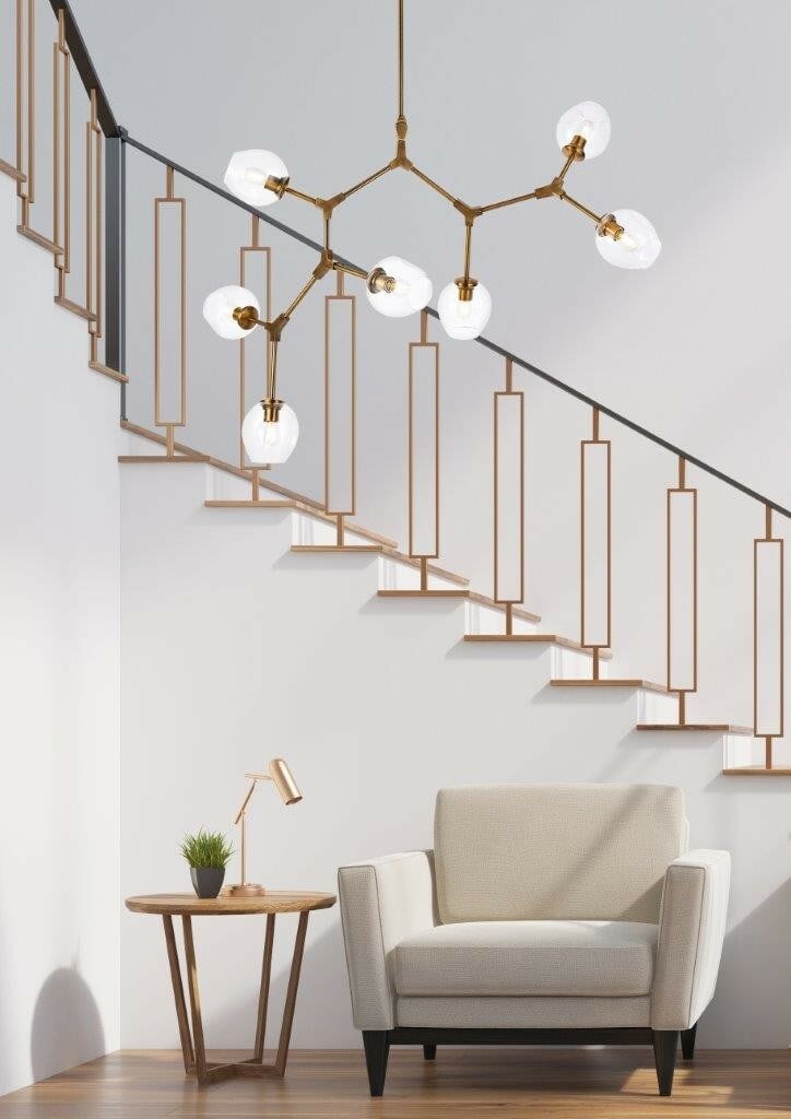 Cavoli 7 Light Brass Glass Pendant Chandelier 57 Inch (1 of 8)