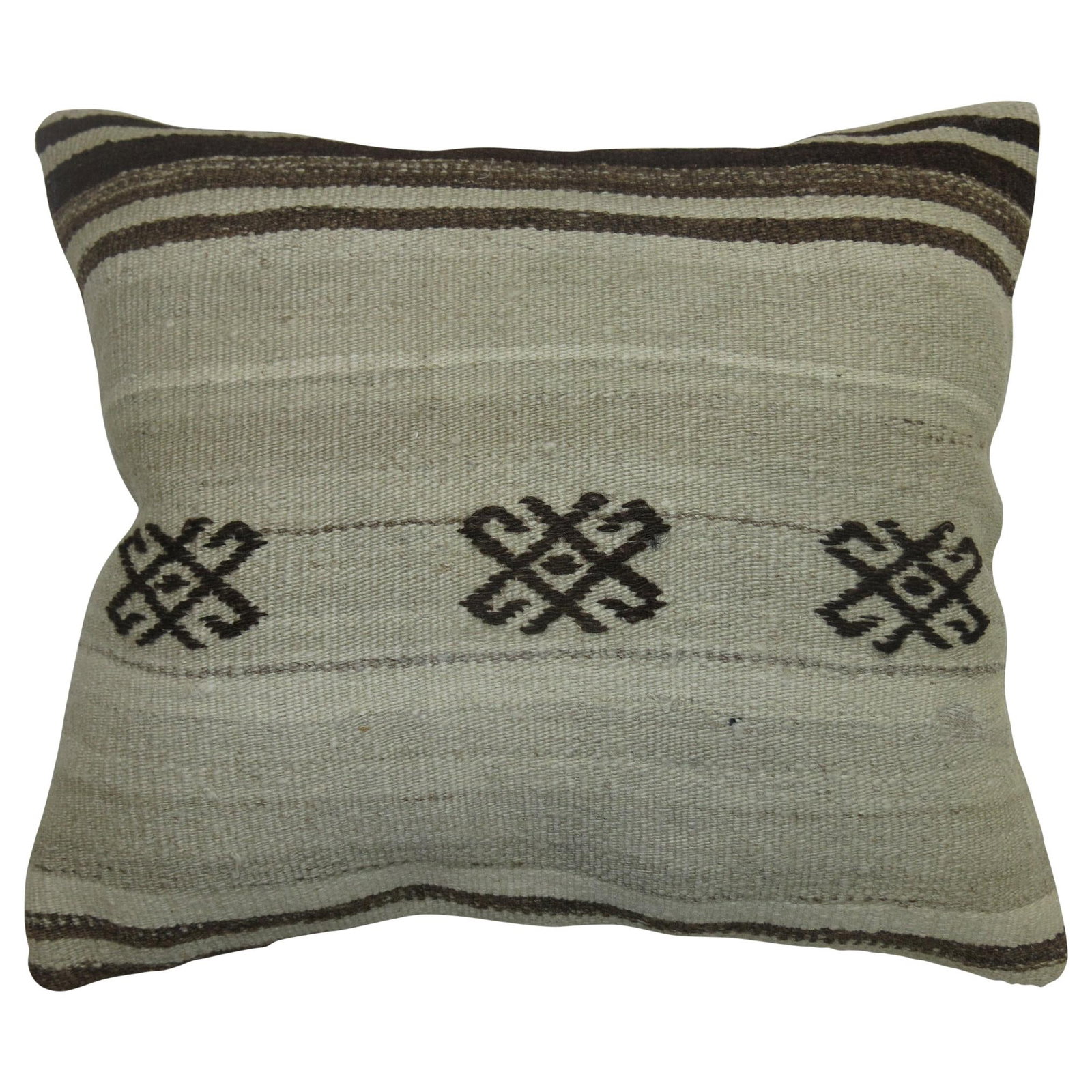 One of a Kind Modern Turkish Kilim Pillow 17 x 20: One of a Kind Modern Turkish Kilim Pillow 17 x 20 Enhance your living space with this stylish Neutral Kilim Pillow, expertly crafted from a blend of cotton, foam, and wool. This unique piece showcases