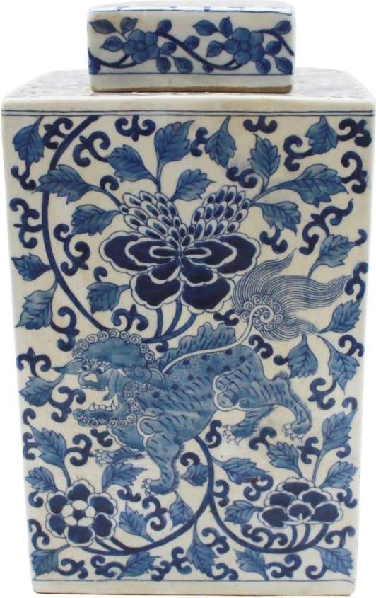Handcrafted Square Floral Porcelain Tea Jar in Chinoiserie Style: Handcrafted Square Floral Porcelain Tea Jar in Chinoiserie Style This handcrafted square porcelain tea jar features a stunning floral design, perfect for adding elegance to your home decor. Measuring 