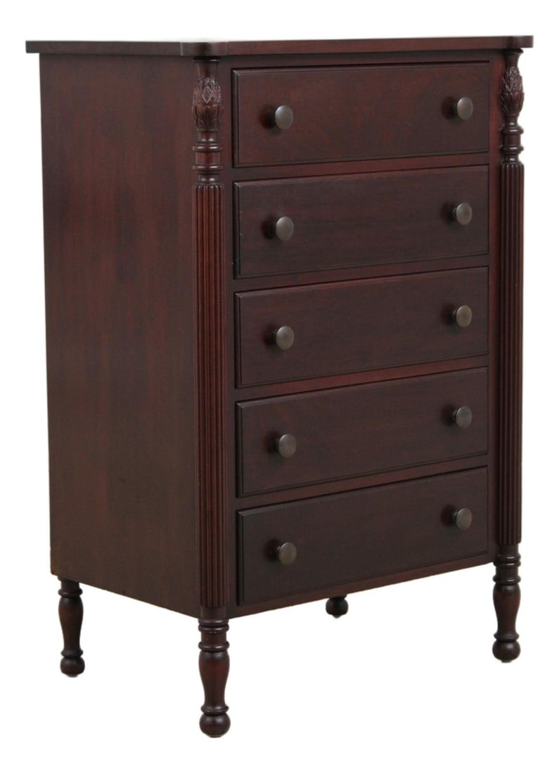 Mahogany High Chest Sheraton Style with Carved Pineapple Accents (1 of 10)