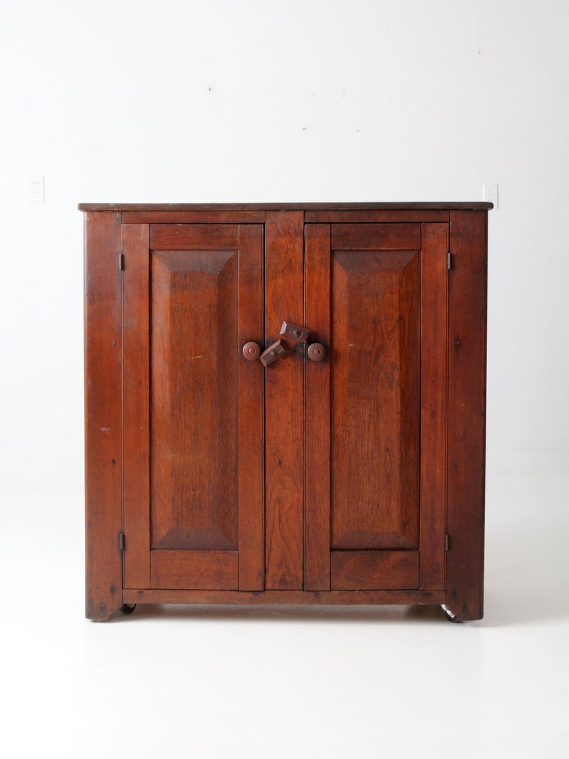 Classic Antique Primitive Cupboard with 3 Shelves and Casters (1 of 13)