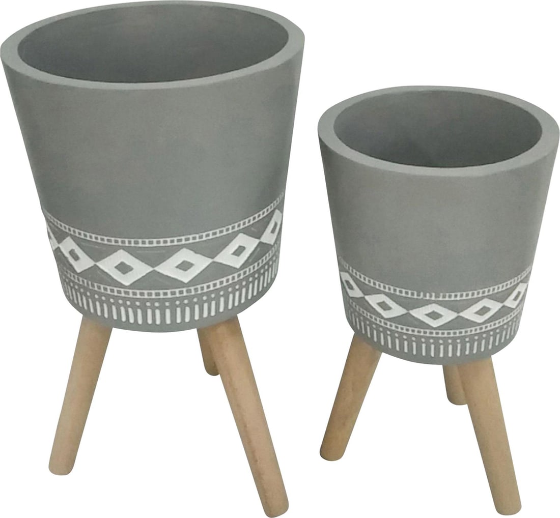 Sagebrook Large Gray Cement Planter with Saucer 21H 12W 12D (1 of 7)