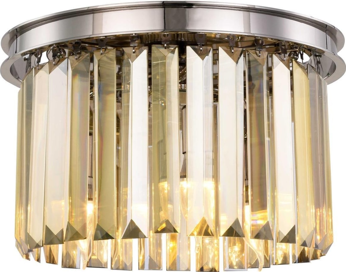 Elegant Lighting Sydney Teak Crystal Flush-Mount Ceiling Light 3 Bulbs: Elegant Lighting Sydney Teak Crystal Flush-Mount Ceiling Light 3 Bulbs Illuminate your space with the exquisite Teak Crystal Sydney Ceiling Light, a stunning flush-mount fixture that combines transiti