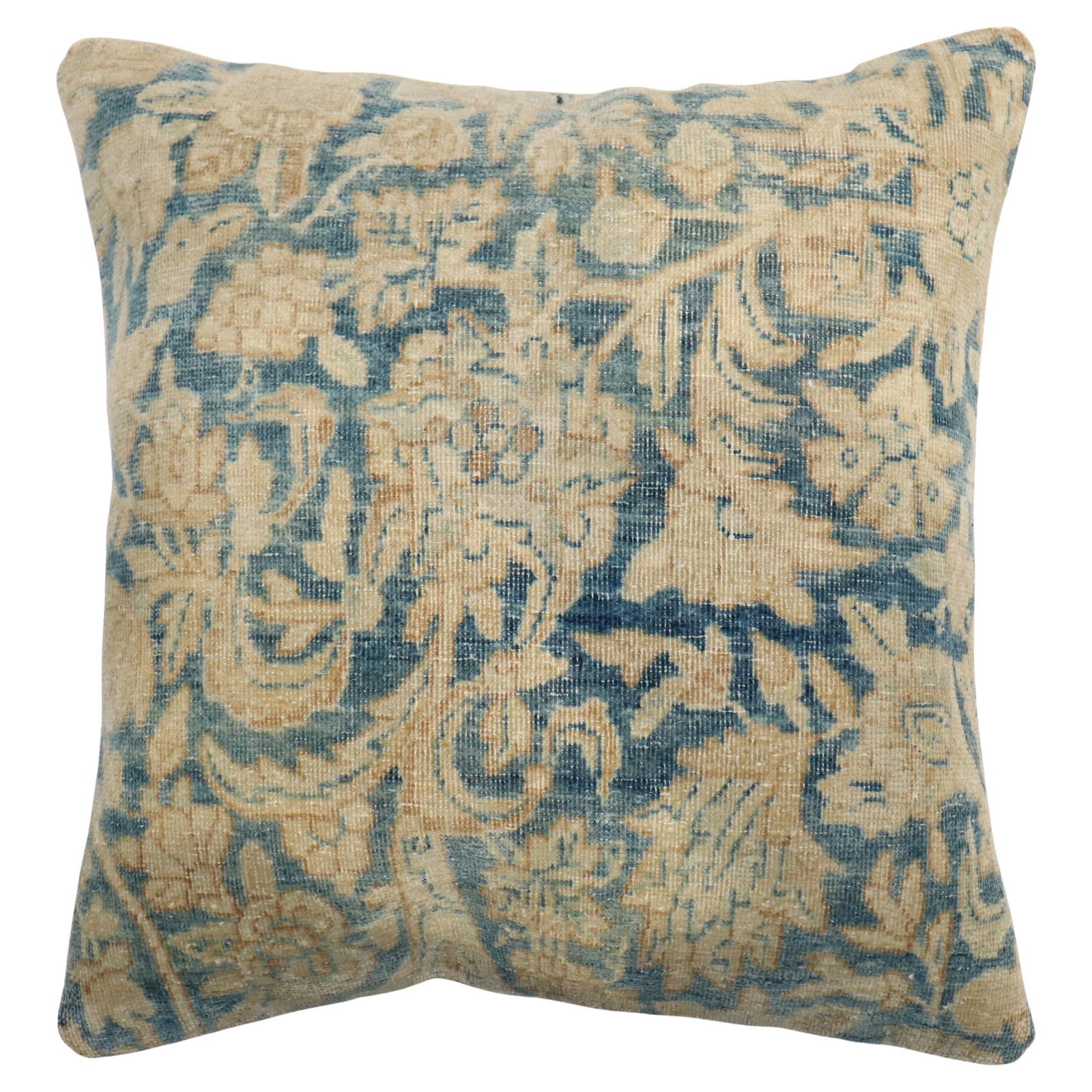 Zabihi Collection 19th Century Persian Kerman Tabriz Rug Pillow 16 x 16: Zabihi Collection 19th Century Persian Kerman Tabriz Rug Pillow 16 x 16 Enhance your home decor with this exquisite Zabihi Collection Persian Blue Tan Kerman Antique Rug Pillow. Crafted from a 19th-ce