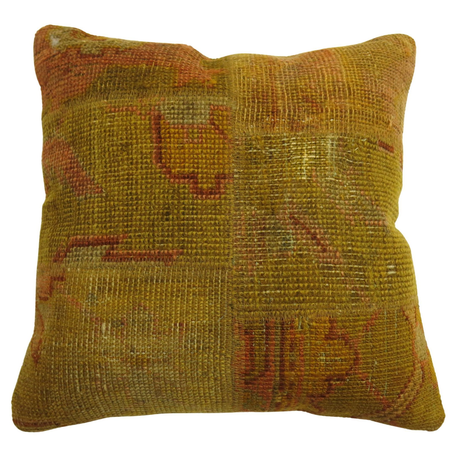Turkish Oushak Antique Patchwork Wool Pillow with Cotton Back 17 x 18 in: Turkish Oushak Antique Patchwork Wool Pillow with Cotton Back 17 x 18 in This pillow is crafted in a patchwork design using an antique Turkish Oushak rug, featuring a cotton back and a convenient zipp