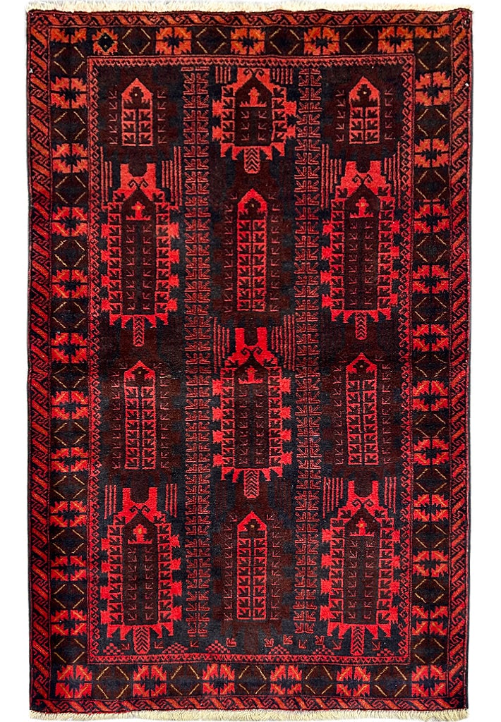 Handmade Pinkish Red Baluchi Area Rug 4' x 6' Persian Craftsmanship: Handmade Pinkish Red Baluchi Area Rug 4' x 6' Persian Craftsmanship Free continental US Shipping Elevate your decor with this exquisite 3.7 x 6.1 Pinkish Red Handmade Baluchi Rug, a stunning blend of 