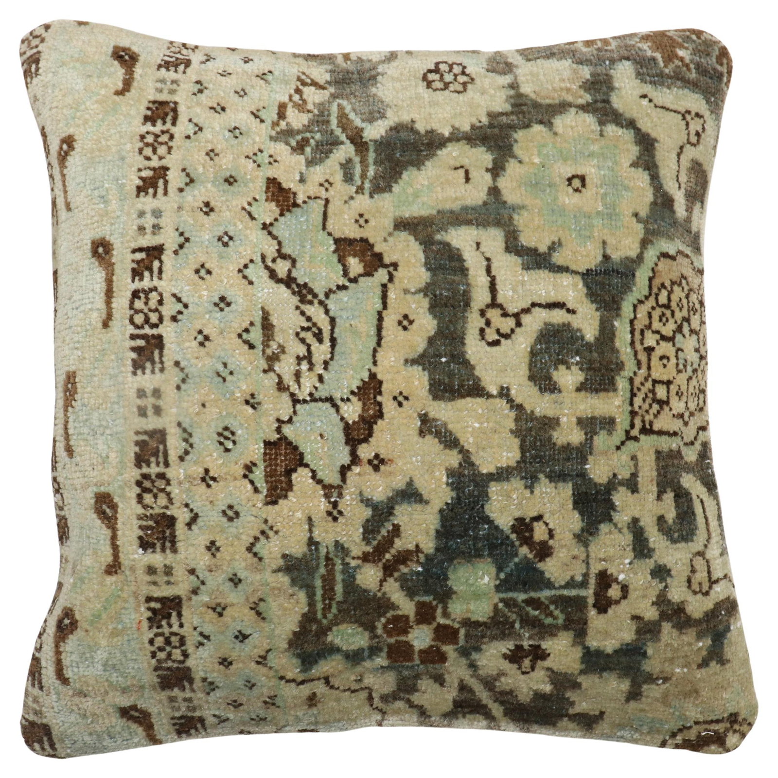 Persian Bidjar Rug Pillow Tabriz Style 17x18 Vintage 1920s: Persian Bidjar Rug Pillow Tabriz Style 17x18 Vintage 1920s Enhance your decor with this exquisite Persian Antique Bidjar Rug Pillow, featuring a medium size that adds a touch of elegance to any space.