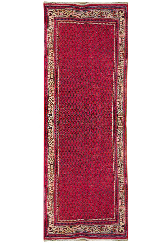 Exquisite 3.7 x 10.6 Red Handmade Persian Mir Sarouk Runner Rug: Exquisite 3.7 x 10.6 Red Handmade Persian Mir Sarouk Runner Rug Free continental US Shipping Enhance your home with this stunning 3.7 x 10.6 Red Handmade Persian Mir Sarouk Runner Rug, meticulously cr