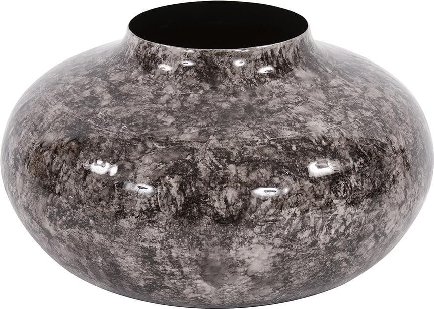 Howard Elliott Black Iron Marbled Pod Vase 7H 15W 15D: Howard Elliott Black Iron Marbled Pod Vase 7H 15W 15D This decorative black iron marbled pod vase is a stunning addition to any home decor. Crafted from durable brass and iron, it features a unique ma