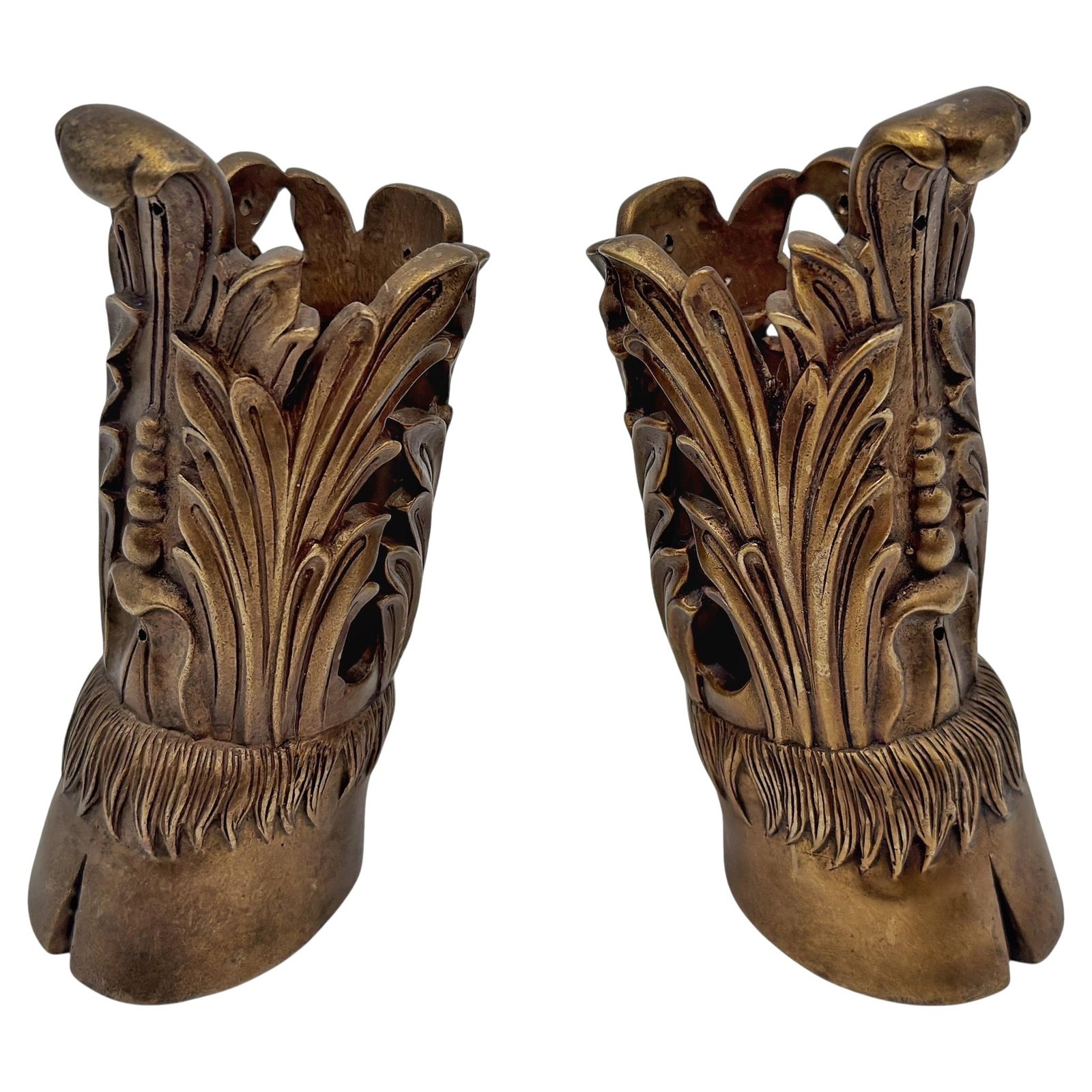 Set of Two French Gilt Bronze Hoof and Acanthus Furniture Sabots Circa 1900: Set of Two French Gilt Bronze Hoof and Acanthus Furniture Sabots Circa 1900 This large pair of French gilt bronze sabots, crafted circa 1900, exemplifies the refined ornamentation of the Louis XVI sty