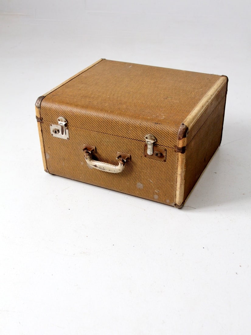 1930s Vintage Square Canvas Suitcase with Leather Trim (1 of 11)
